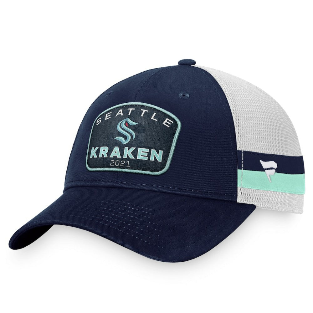 Seattle Kraken Fanatics Fundamental Striped Trucker Adjustable Hat - Deep Sea Blue/White | US 200010337
