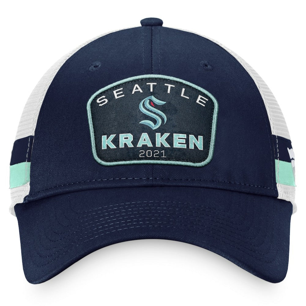 Seattle Kraken Fanatics Fundamental Striped Trucker Adjustable Hat - Deep Sea Blue/White | US 200010337