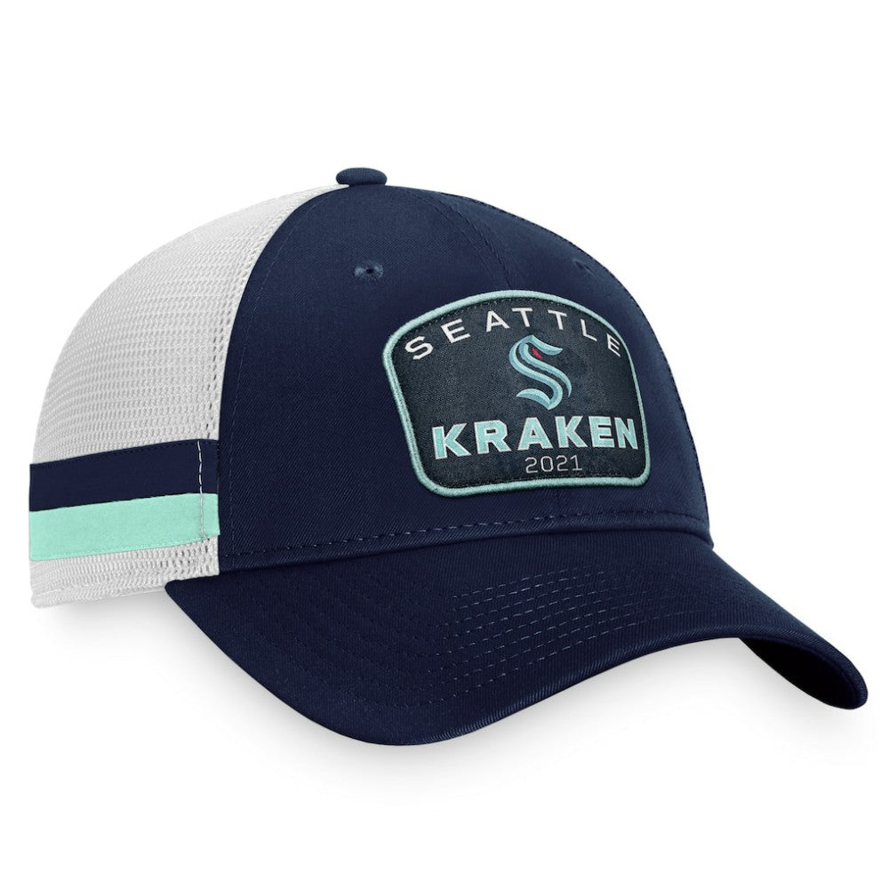Seattle Kraken Fanatics Fundamental Striped Trucker Adjustable Hat - Deep Sea Blue/White | US 200010337