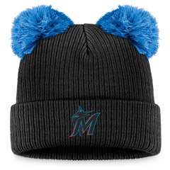 Miami Marlins Fanatics Women's Double Pom Cuffed Knit Hat - Black/Blue Hats