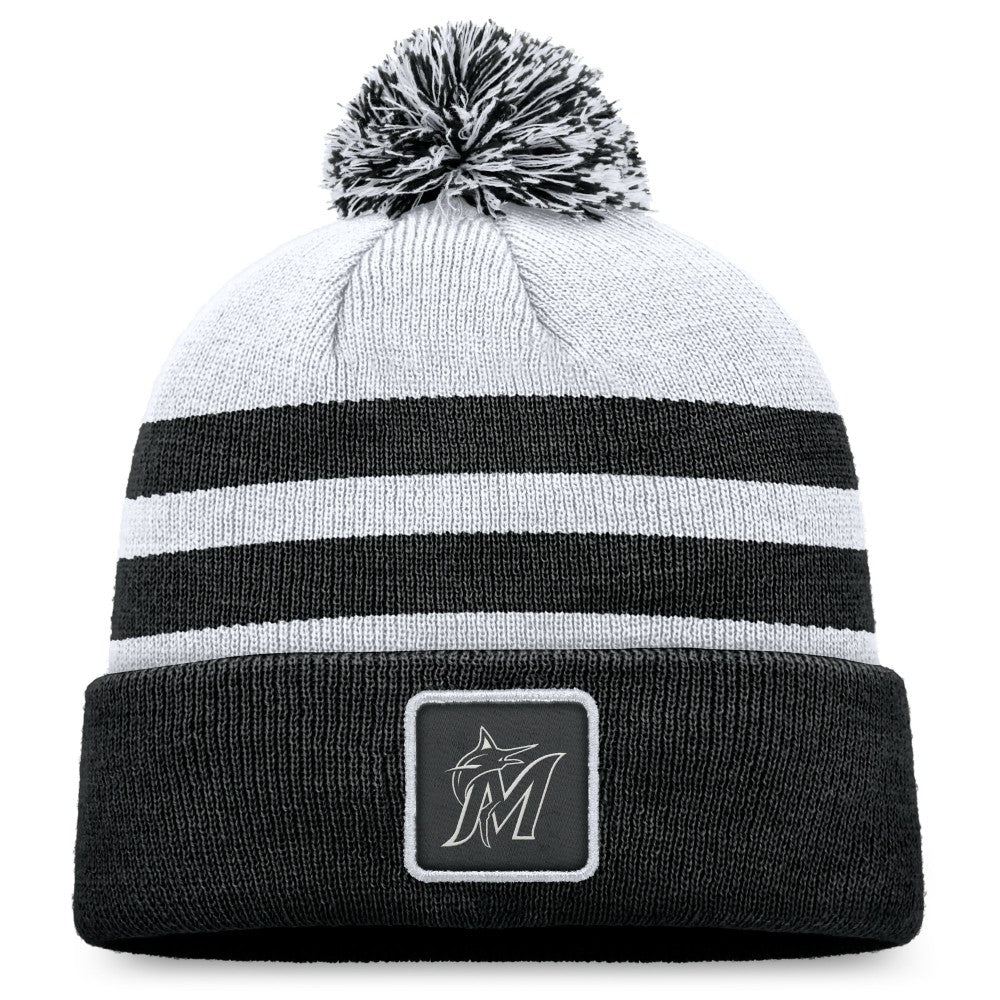 Miami Marlins Fanatics Cuffed Knit Hat with Pom - Gray Hats