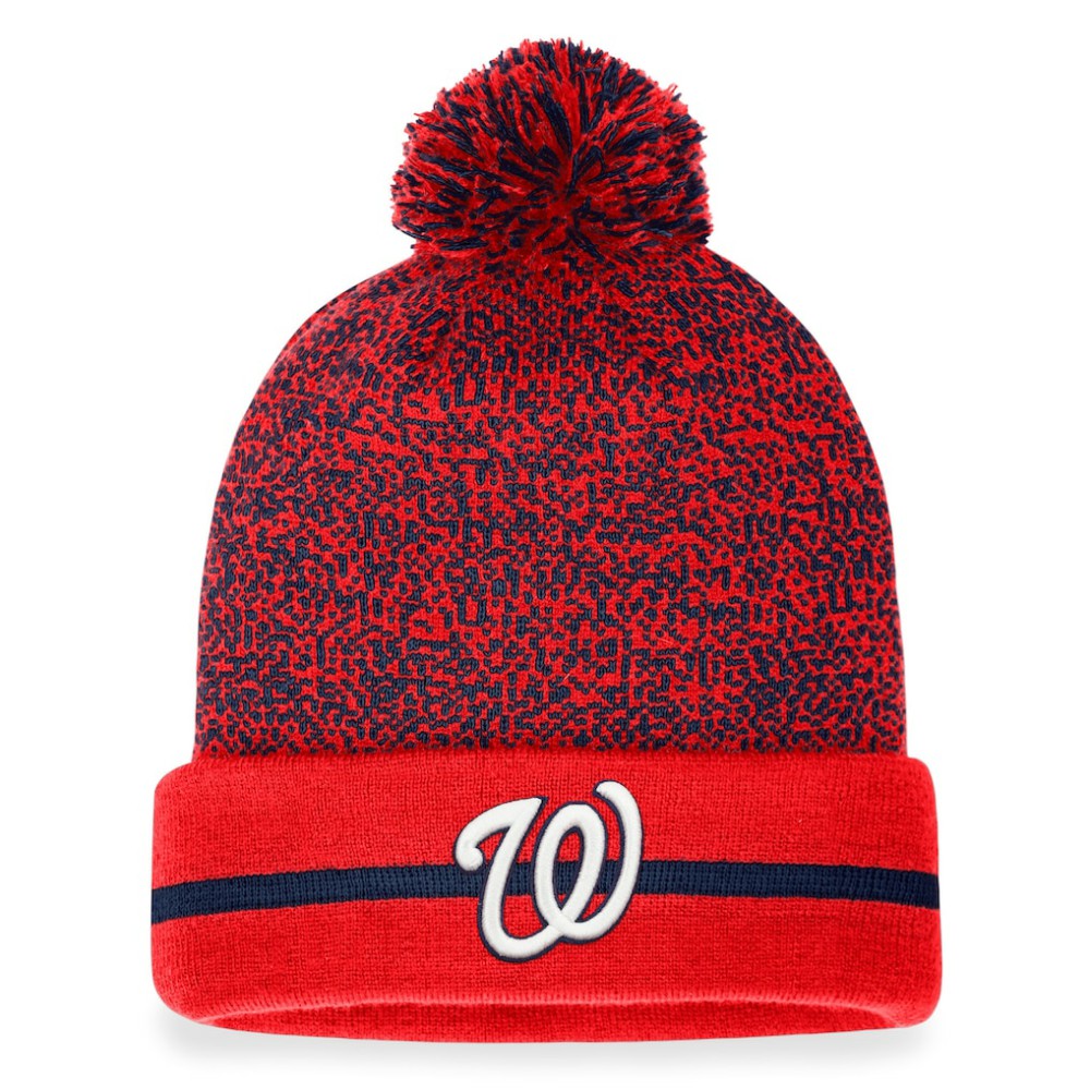 Washington Nationals Fanatics Space-Dye Cuffed Knit Hat with Pom - Red/Navy Hats