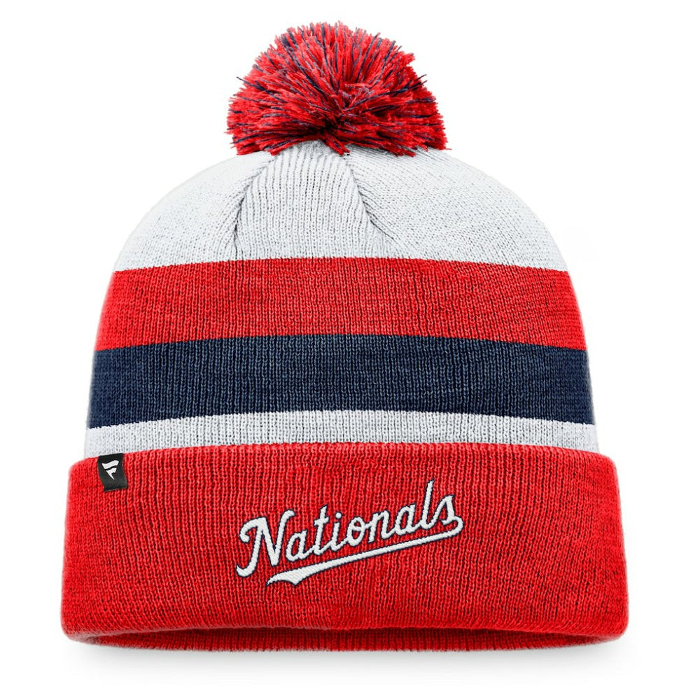 Washington Nationals Fanatics Stripe Cuffed Knit Hat with Pom - Red Hats