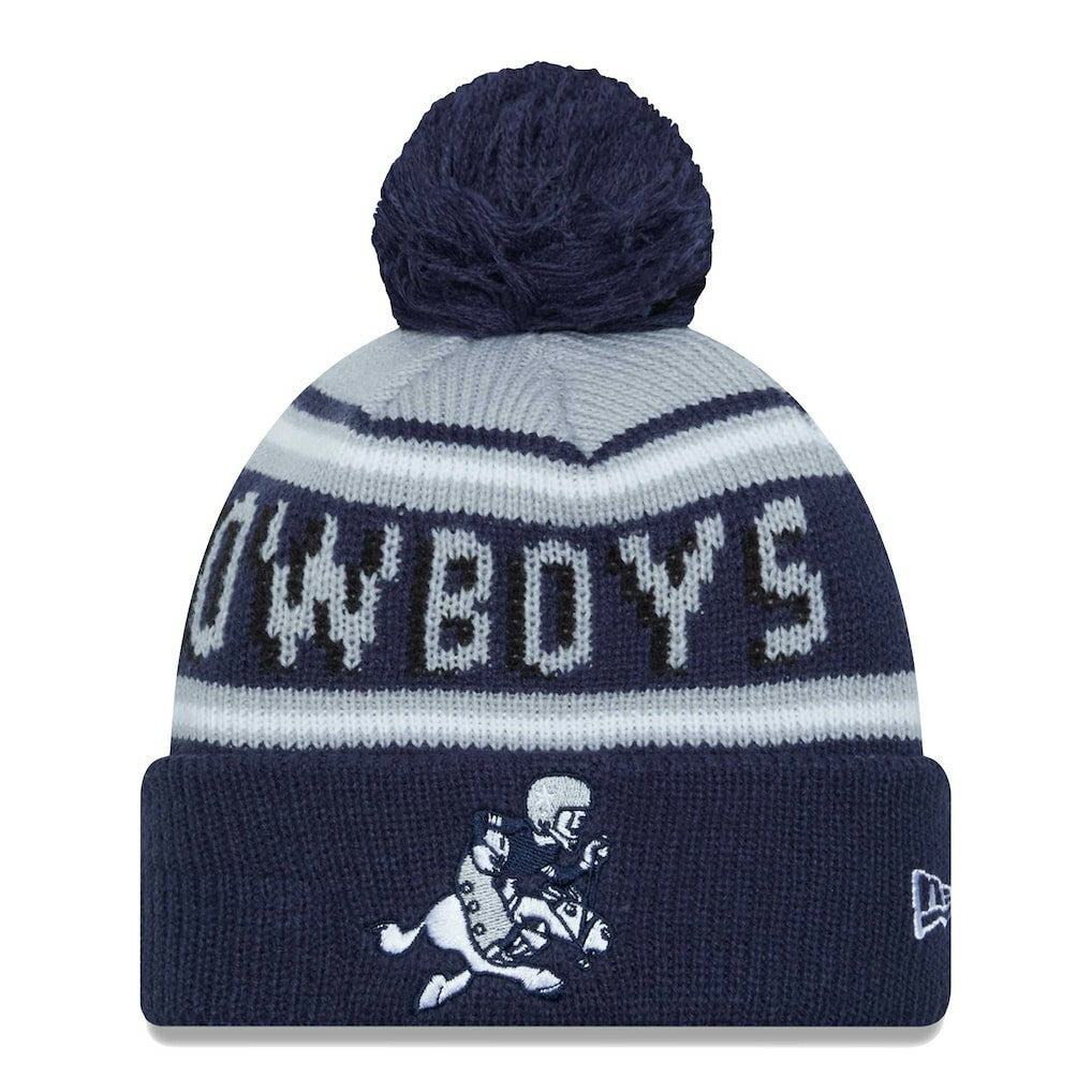 Dallas Cowboys New Era Youth Gridiron Classics Main Cuffed Knit Hat with Pom - Gray/Navy Hats
