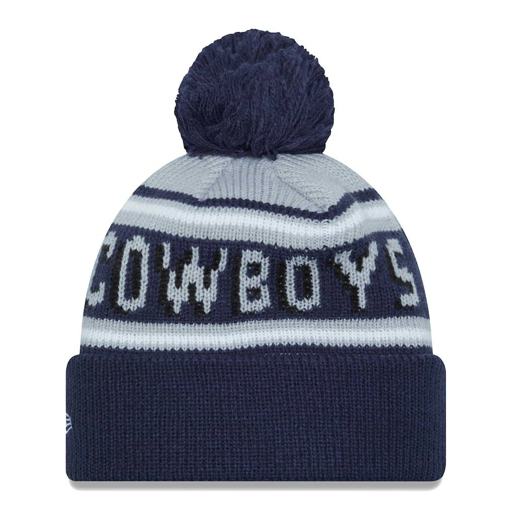 Dallas Cowboys New Era Youth Gridiron Classics Main Cuffed Knit Hat with Pom - Gray/Navy Hats