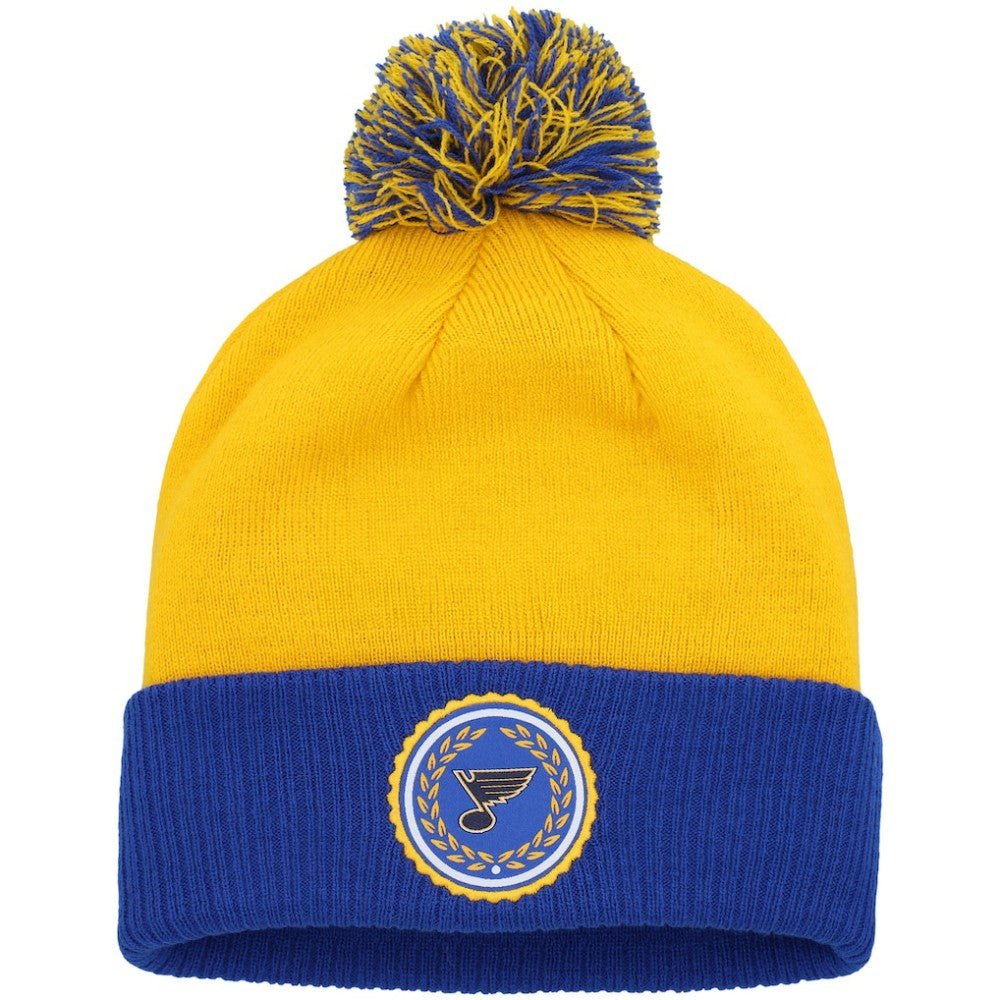 St. Louis Blues adidas Women's Laurel Cuffed Knit Hat with Pom - Gold | US 200012416