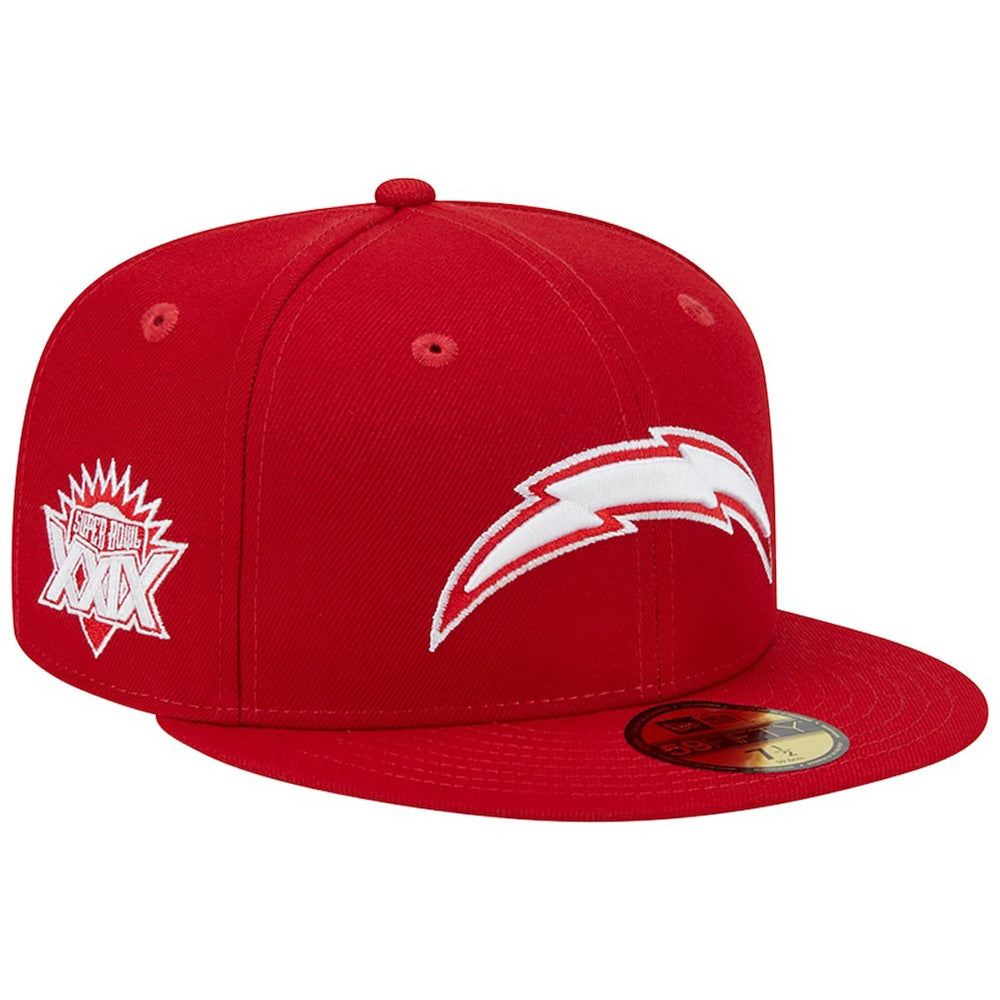 Los Angeles Chargers New Era Super Bowl XXIX Main Patch 59FIFTY Fitted Hat - Scarlet Hats