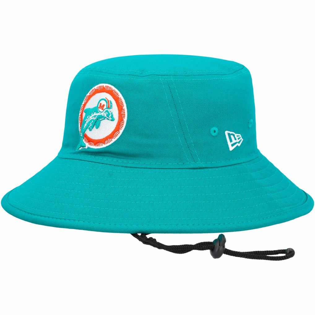 Miami Dolphins New Era Throwback Logo Main Bucket Hat - Aqua Hats