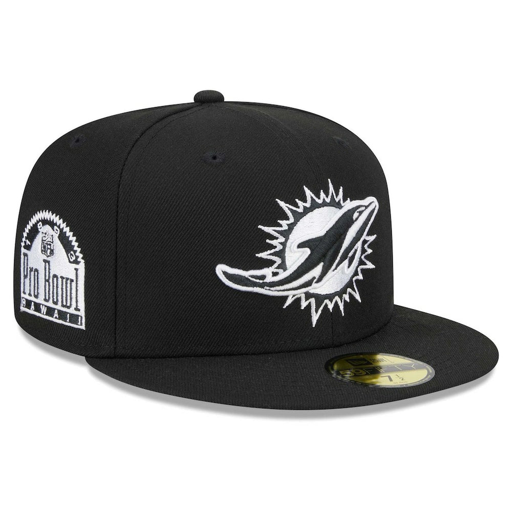 Miami Dolphins New Era Main Patch 59FIFTY Fitted Hat - Black Hats