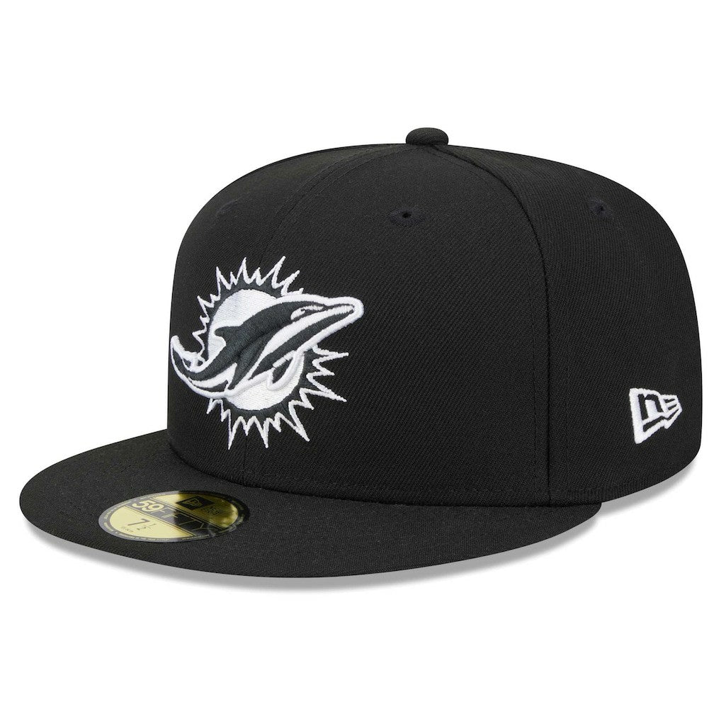 Miami Dolphins New Era Main Patch 59FIFTY Fitted Hat - Black Hats
