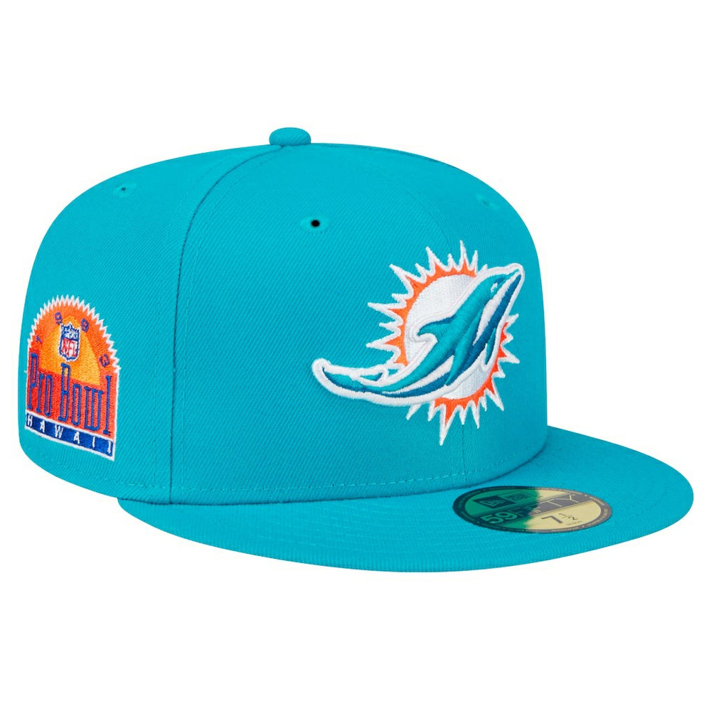 Miami Dolphins New Era Main Patch 59FIFTY Fitted Hat - Aqua Hats