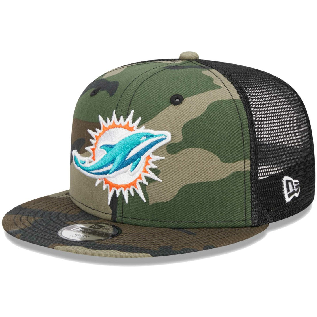 Miami Dolphins New Era Youth Main Trucker 9FIFTY Snapback Hat - Camo Hats