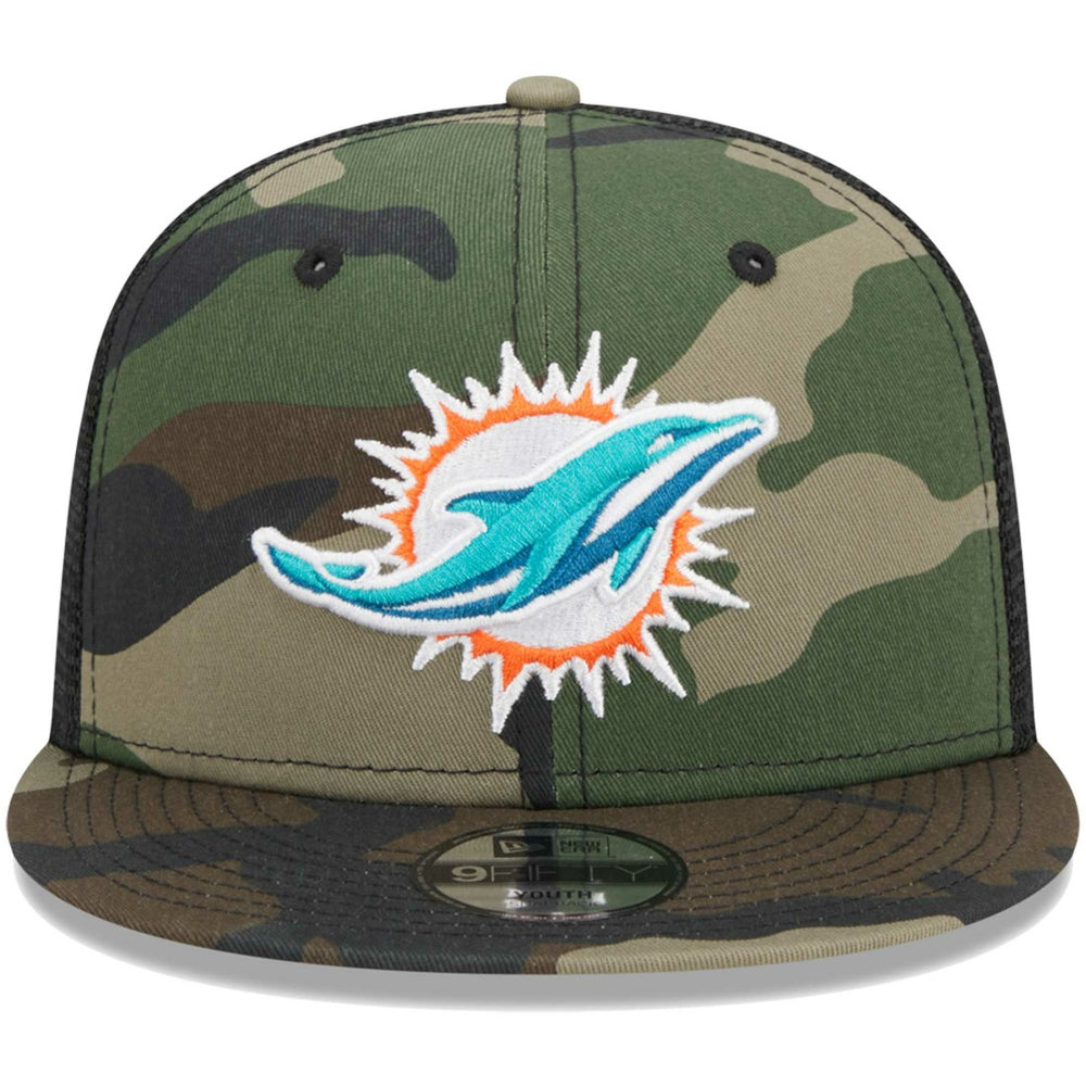 Miami Dolphins New Era Youth Main Trucker 9FIFTY Snapback Hat - Camo Hats
