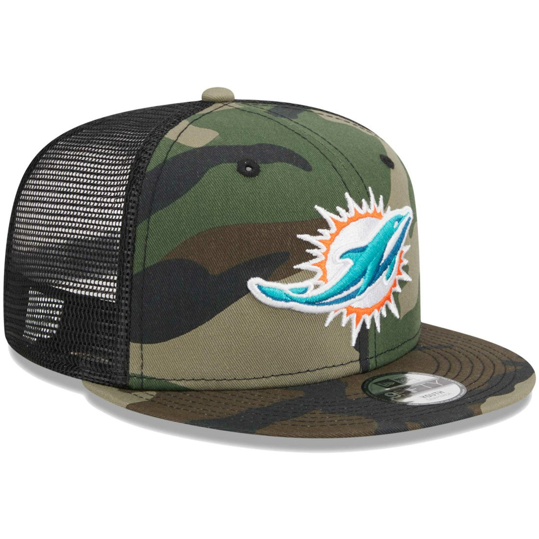 Miami Dolphins New Era Youth Main Trucker 9FIFTY Snapback Hat - Camo Hats