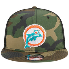 Miami Dolphins New Era Throwback Main Trucker 9FIFTY Snapback Hat - Camo Hats