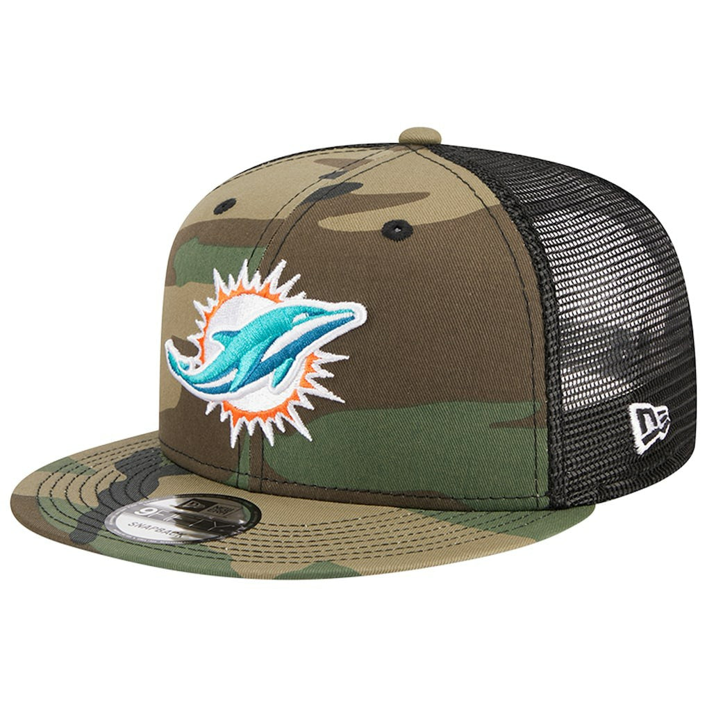 Miami Dolphins New Era Main Trucker 9FIFTY Snapback Hat - Camo Hats