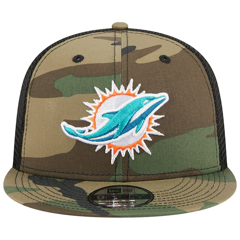Miami Dolphins New Era Main Trucker 9FIFTY Snapback Hat - Camo Hats