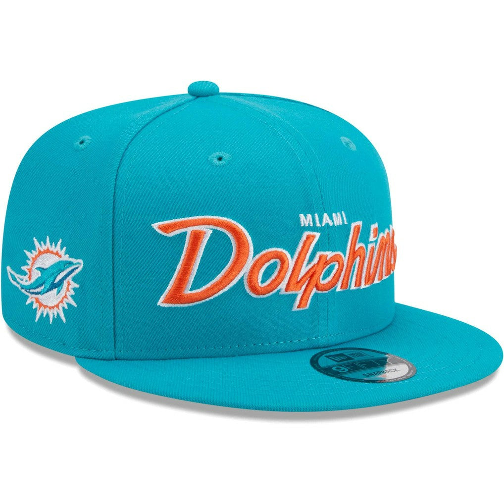 Miami Dolphins New Era Main Script 9FIFTY Snapback Hat - Aqua Hats
