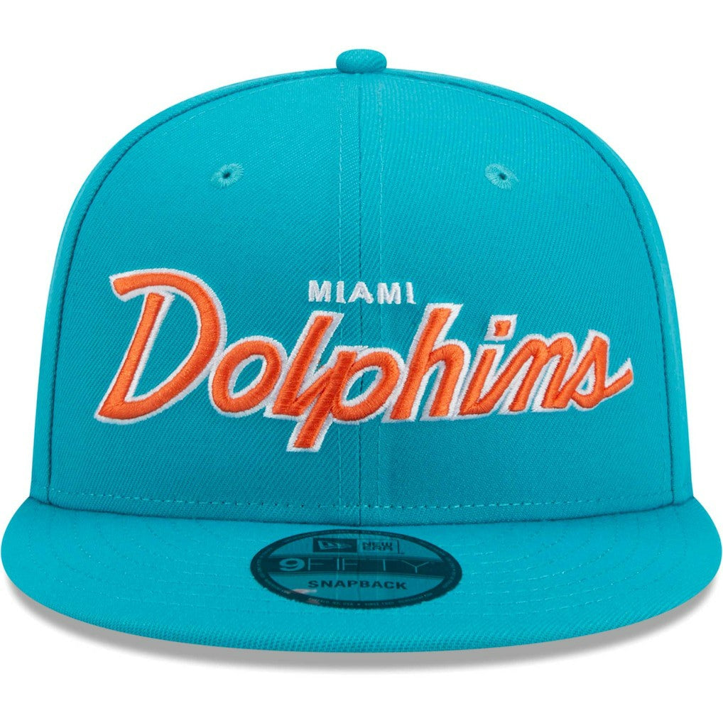 Miami Dolphins New Era Main Script 9FIFTY Snapback Hat - Aqua Hats