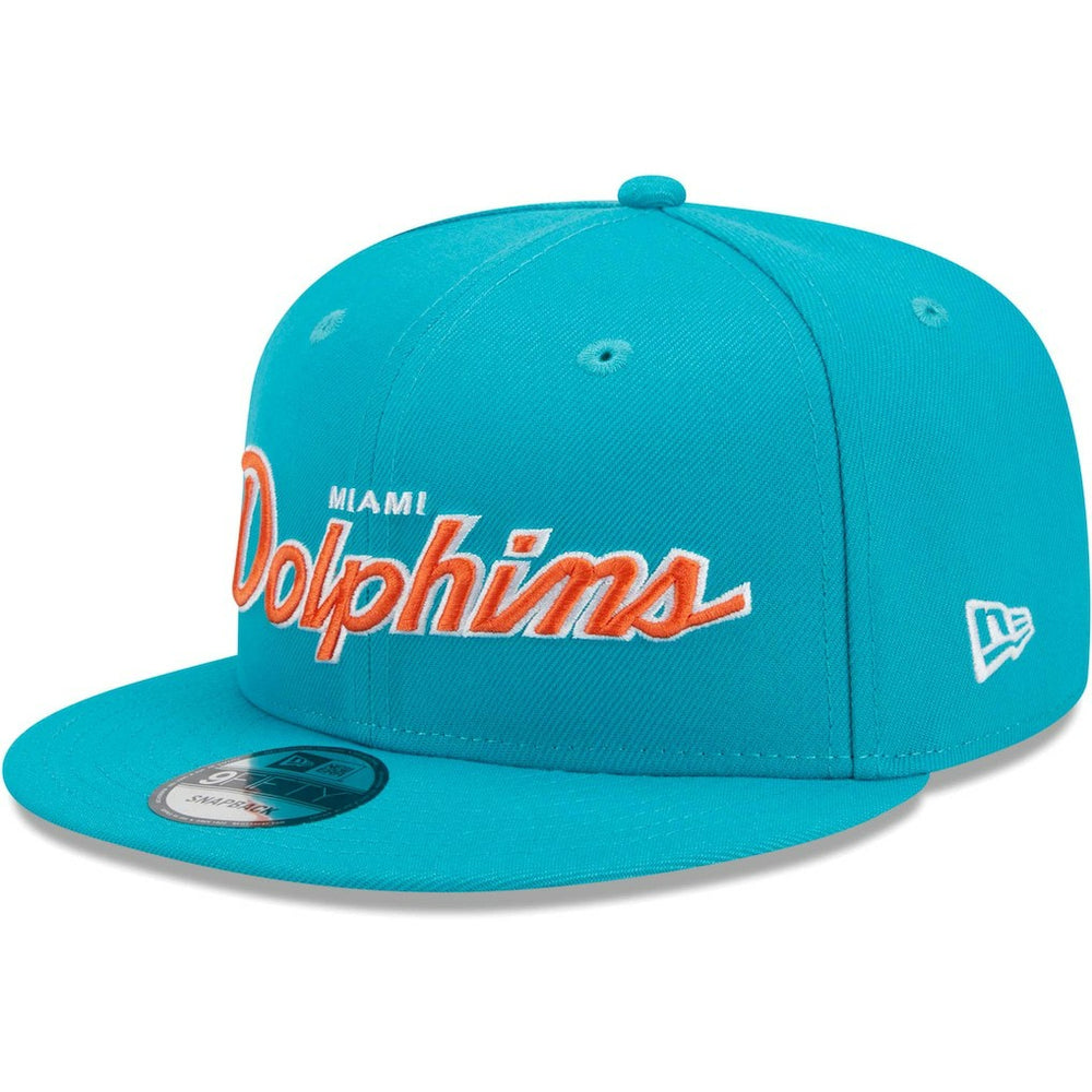 Miami Dolphins New Era Main Script 9FIFTY Snapback Hat - Aqua Hats