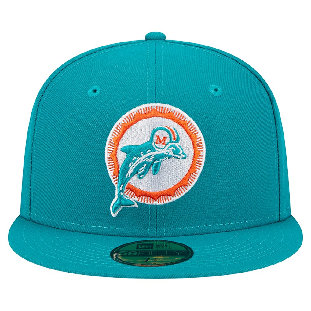 Miami Dolphins New Era Throwback Main 59FIFTY Fitted Hat - Aqua Hats