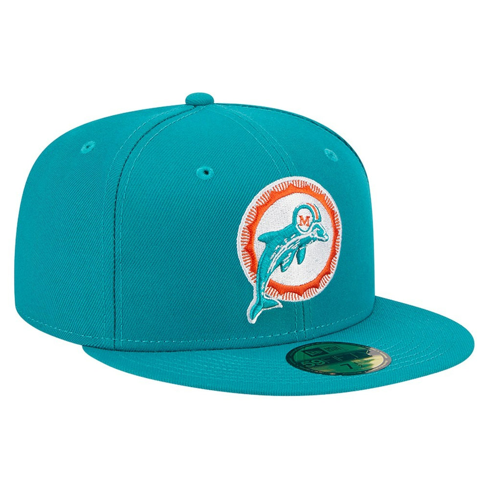 Miami Dolphins New Era Throwback Main 59FIFTY Fitted Hat - Aqua Hats