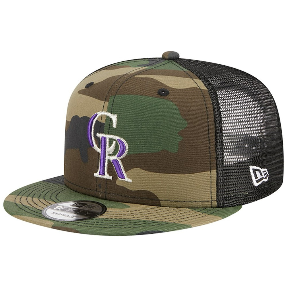 Colorado Rockies New Era Woodland Camo Trucker 9FIFTY Snapback Hat - Camo Hats
