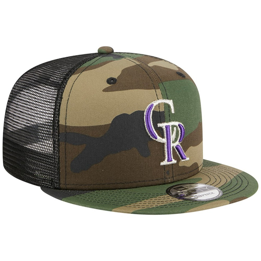 Colorado Rockies New Era Woodland Camo Trucker 9FIFTY Snapback Hat - Camo Hats
