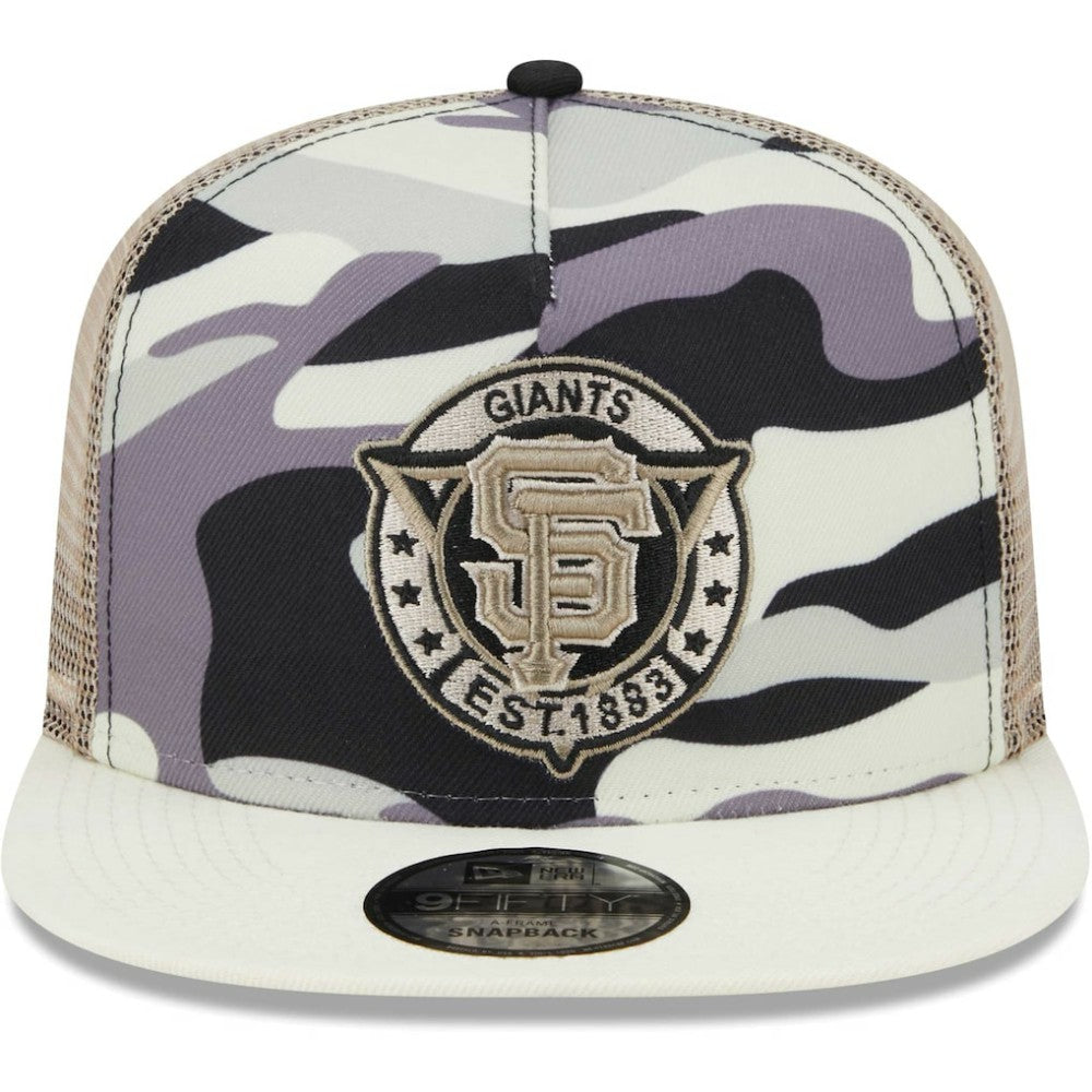 San Francisco Giants New Era Chrome Camo A-Frame 9FIFTY Trucker Snapback Hat - White Hats