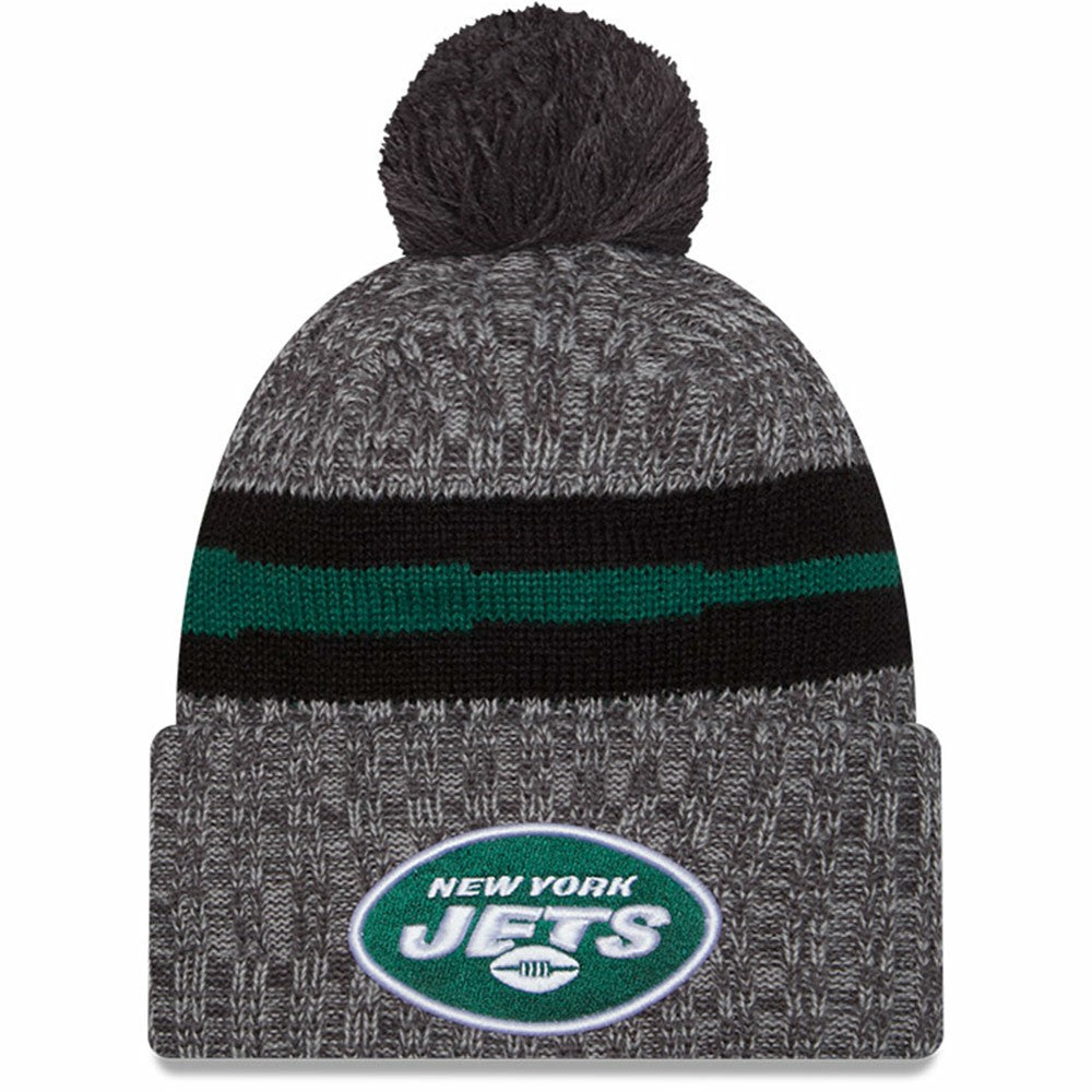 New York Jets New Era 2023 Sideline Sport Cuffed Pom Knit Hat - Gray Hats