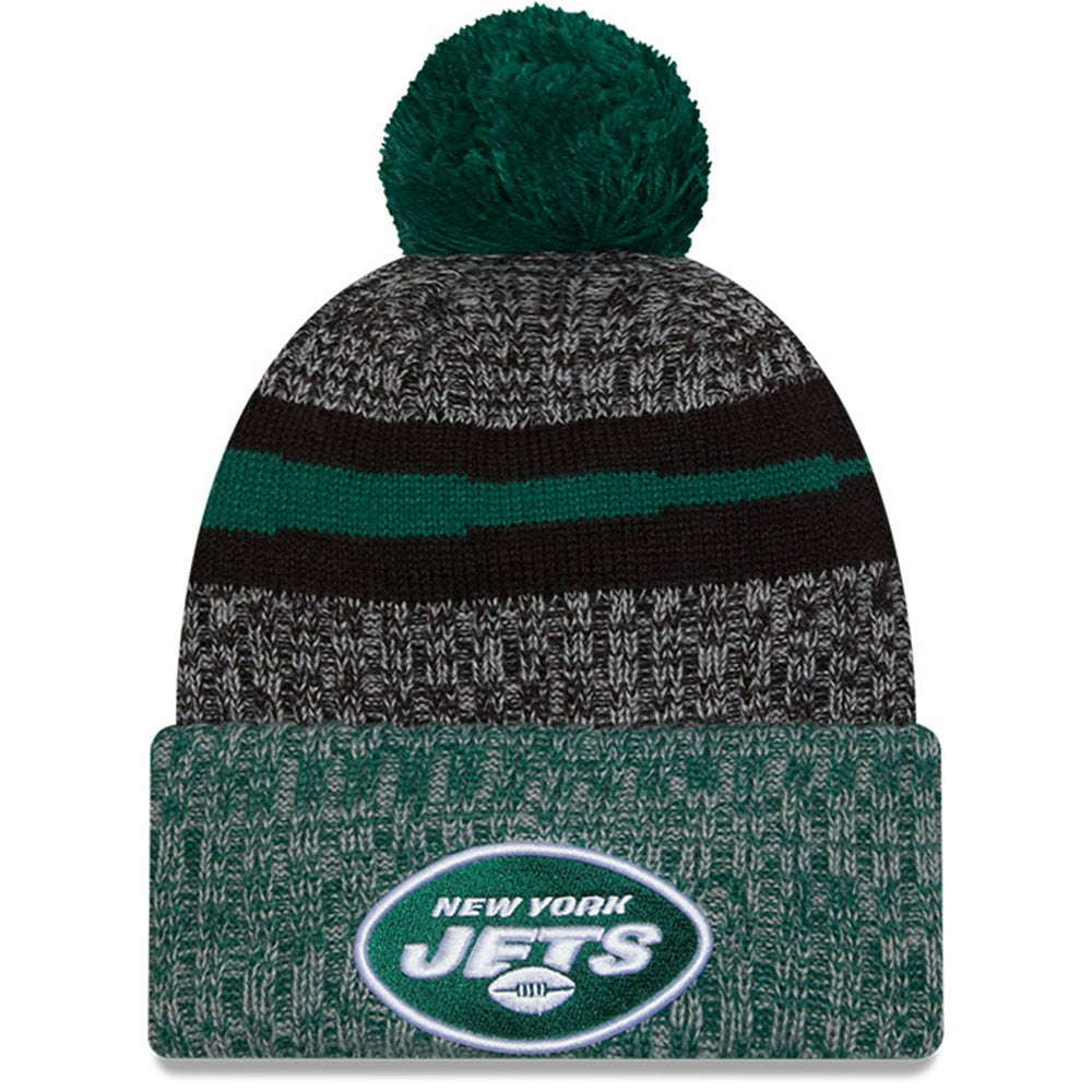 New York Jets New Era 2023 Sideline Sport Cuffed Pom Knit Hat - Black/Green Hats