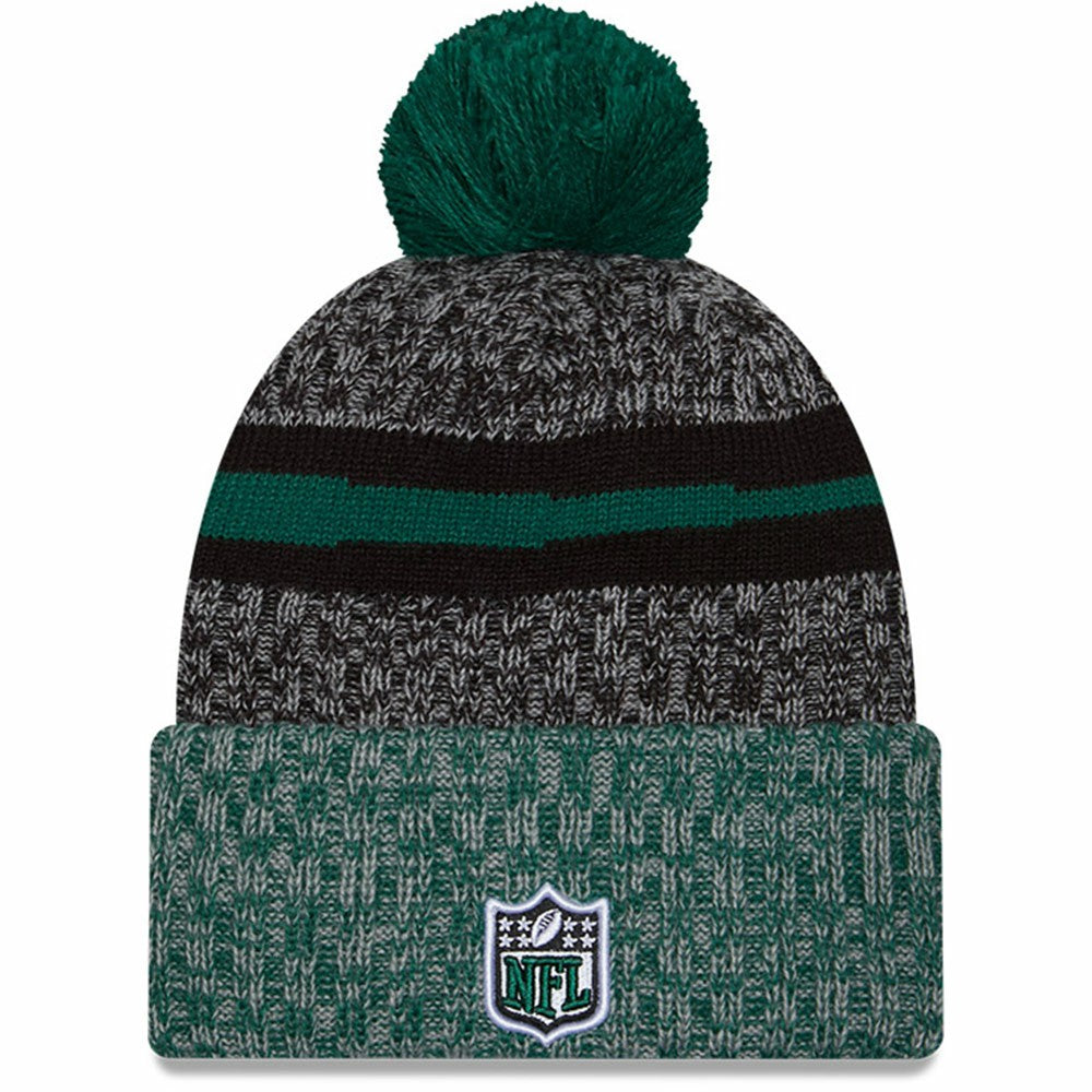 New York Jets New Era 2023 Sideline Sport Cuffed Pom Knit Hat - Black/Green Hats