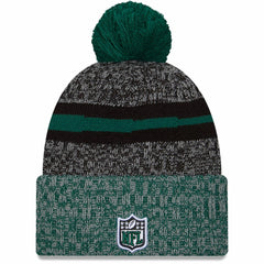New York Jets New Era 2023 Sideline Sport Cuffed Pom Knit Hat - Black/Green Hats