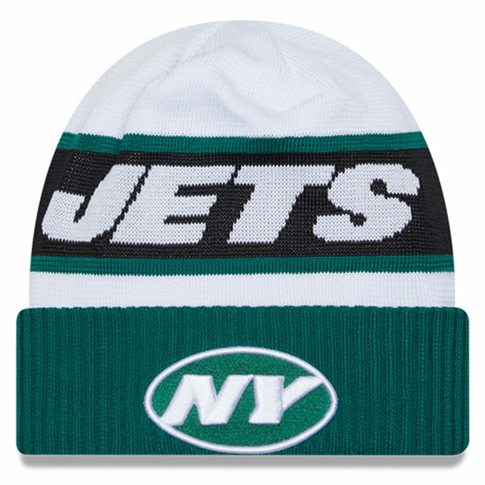 New York Jets New Era 2023 Sideline Tech Cuffed Knit Hat - White/Green Hats