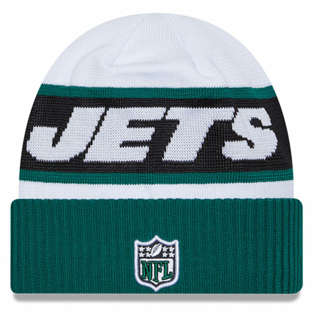 New York Jets New Era 2023 Sideline Tech Cuffed Knit Hat - White/Green Hats