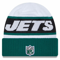 New York Jets New Era 2023 Sideline Tech Cuffed Knit Hat - White/Green Hats