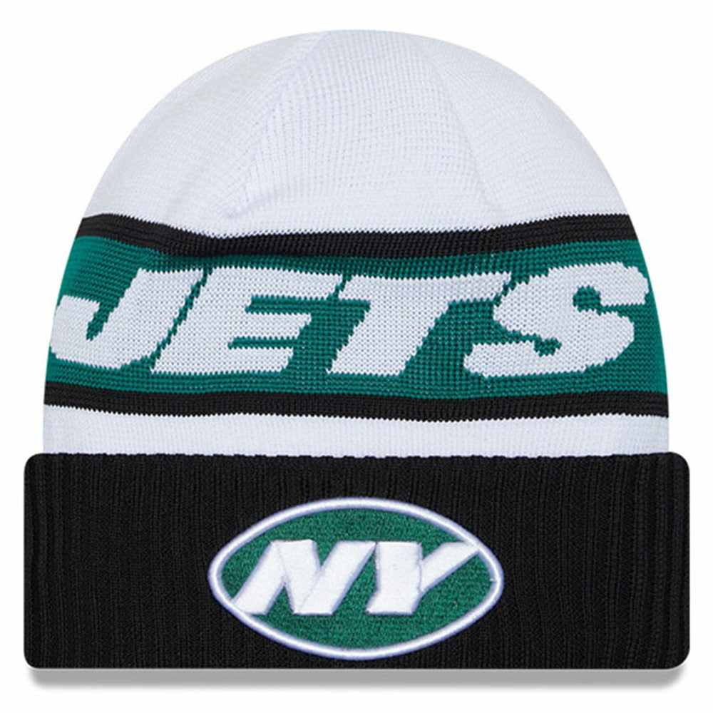 New York Jets New Era 2023 Sideline Tech Cuffed Knit Hat - White/Black Hats