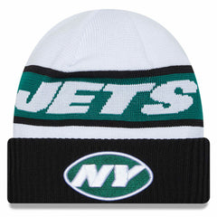 New York Jets New Era 2023 Sideline Tech Cuffed Knit Hat - White/Black Hats