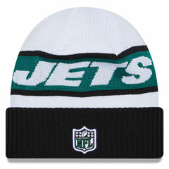 New York Jets New Era 2023 Sideline Tech Cuffed Knit Hat - White/Black Hats