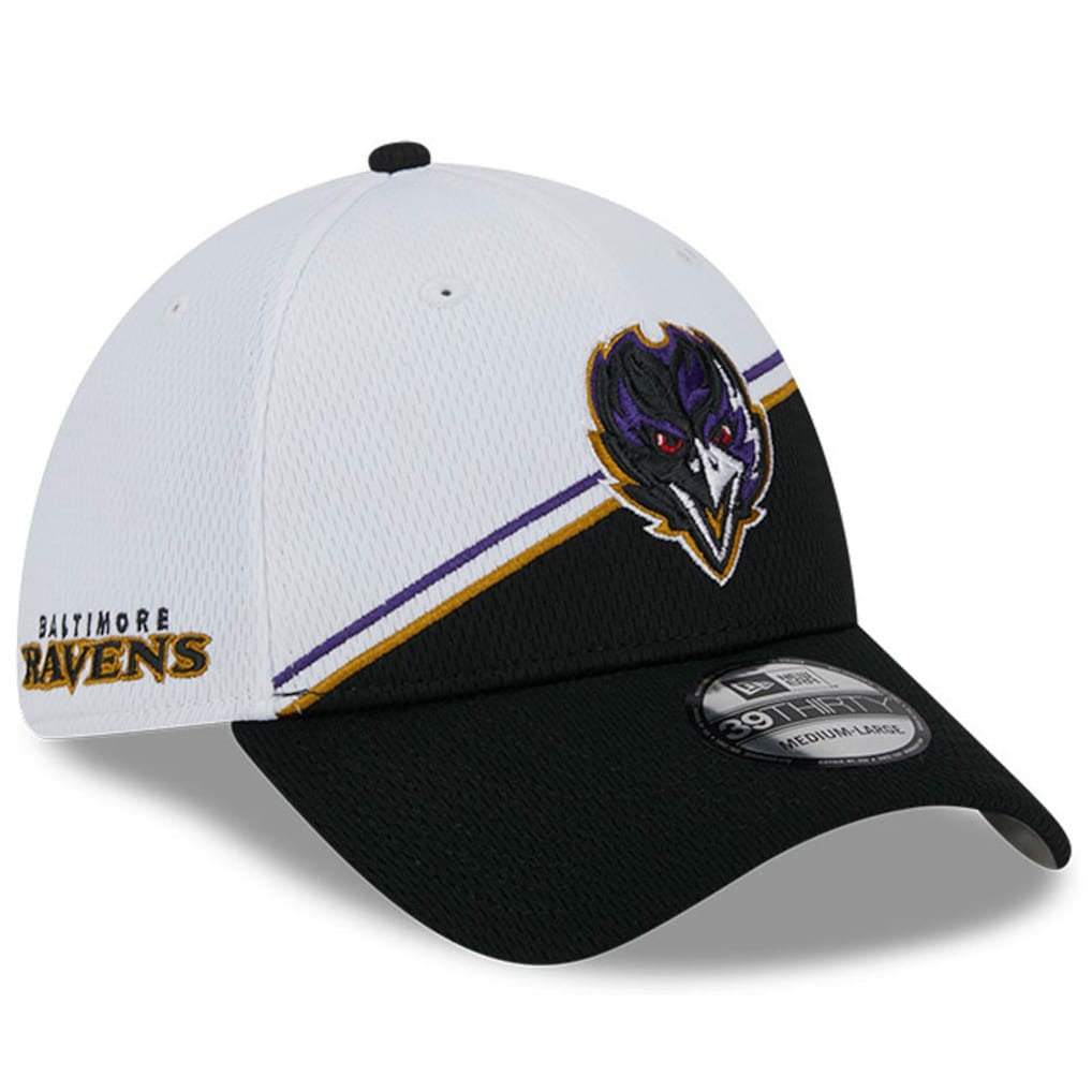Baltimore Ravens New Era 2023 Sideline 39THIRTY Flex Hat - White/Black Hats