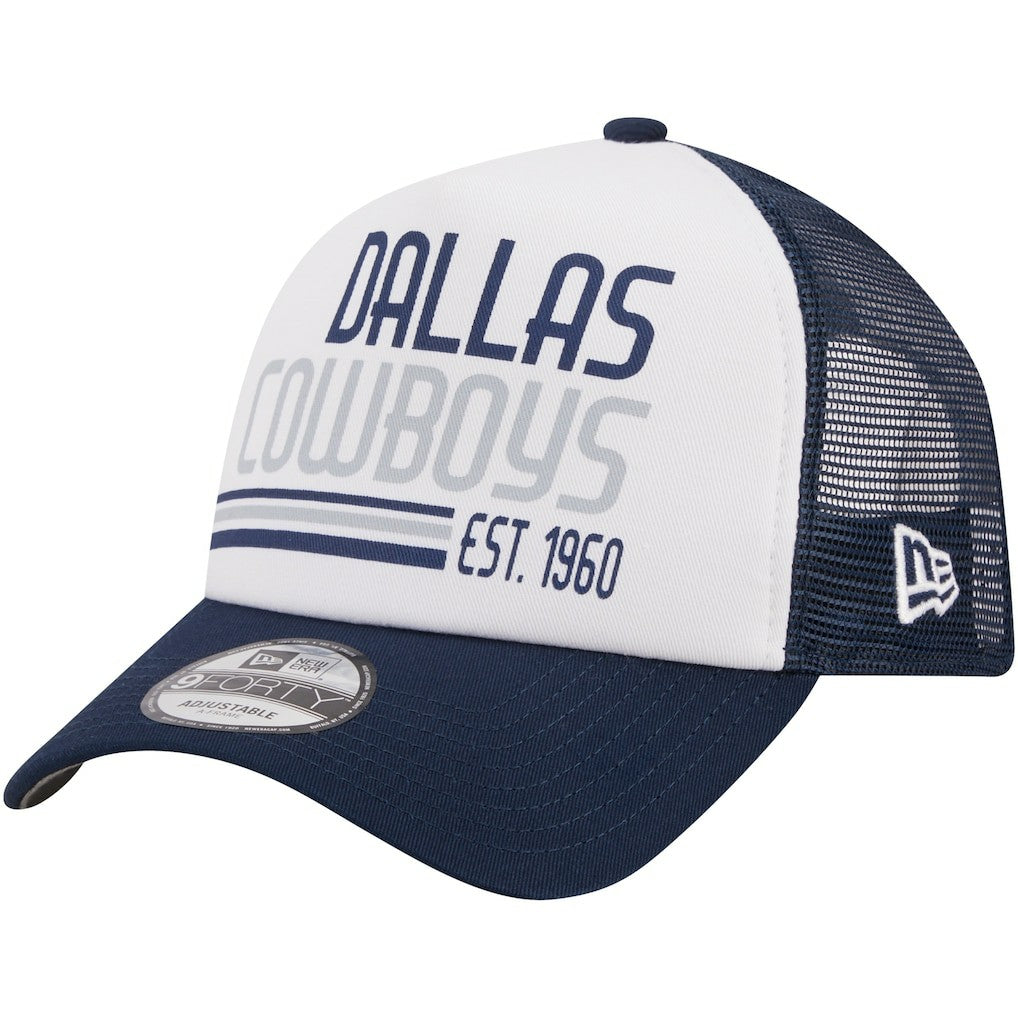Dallas Cowboys New Era Stacked A-Frame Trucker 9FORTY Adjustable Hat - White/Navy Hats