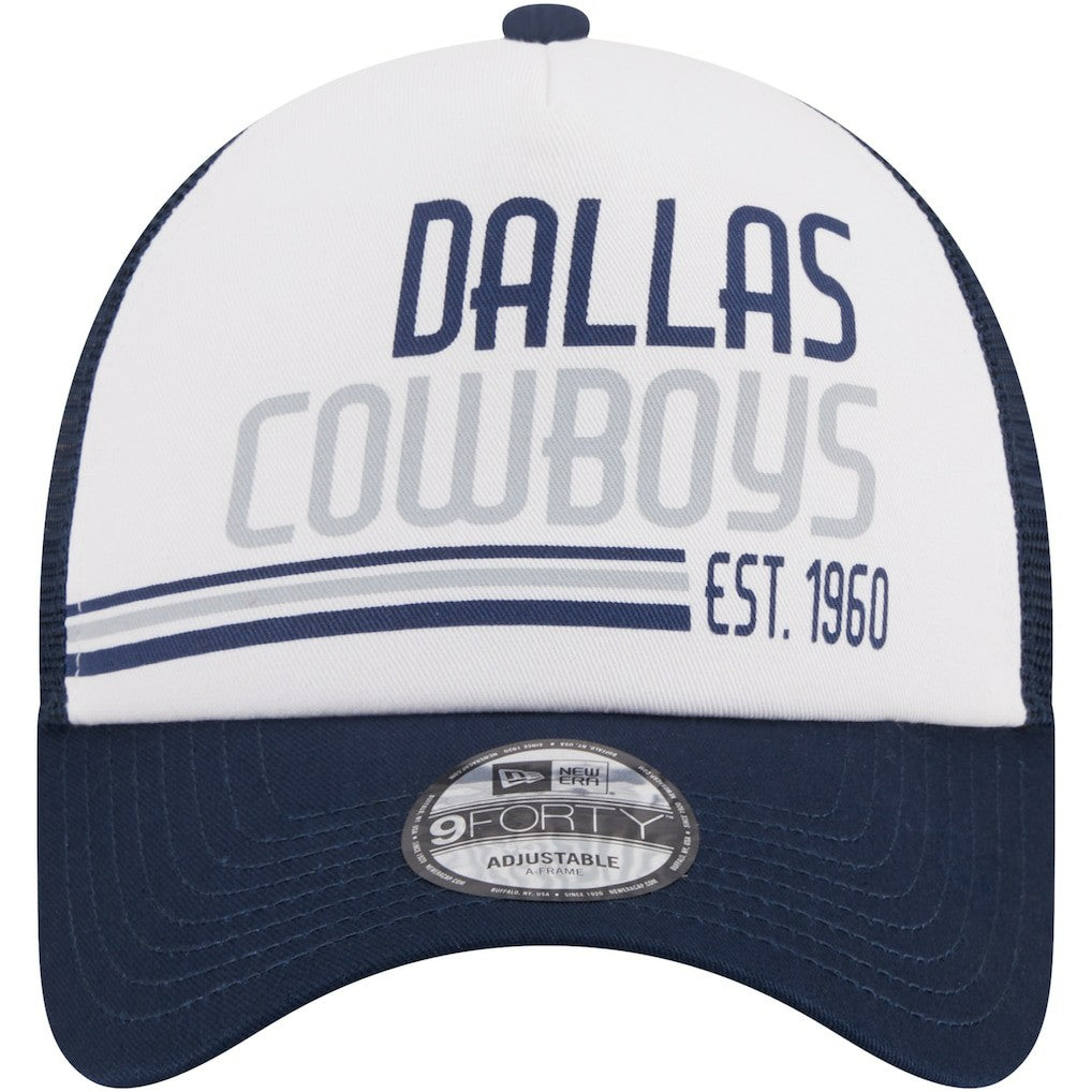 Dallas Cowboys New Era Stacked A-Frame Trucker 9FORTY Adjustable Hat - White/Navy Hats