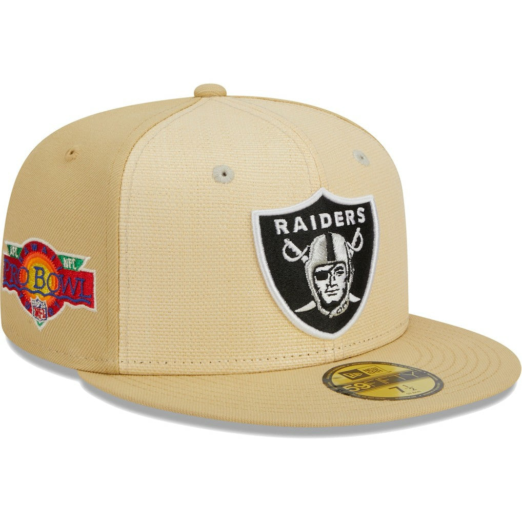 Las Vegas Raiders New Era Raffia Front 59FIFTY Fitted Hat - Khaki Hats