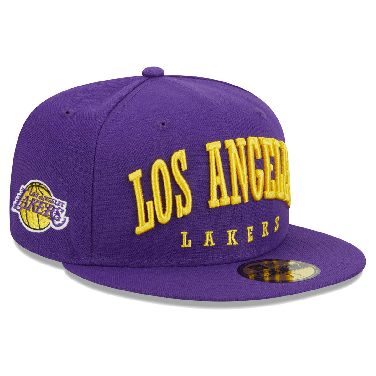 Los Angeles Lakers Big Arch Text 59FIFTY Fitted Hat Purple - New Era