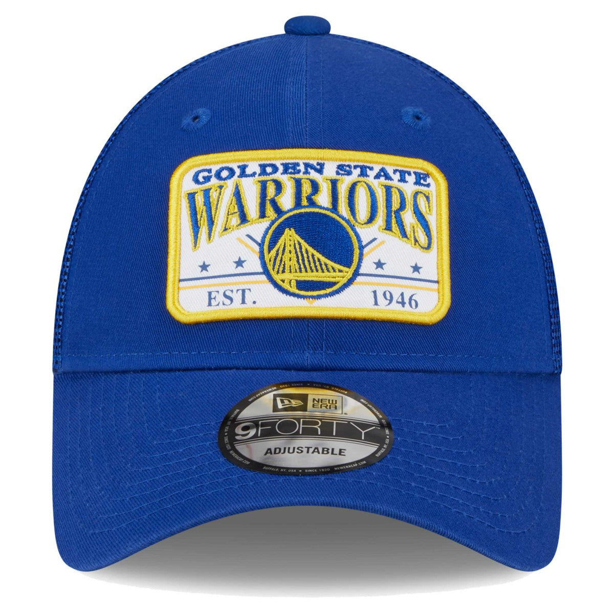 Golden State Warriors Plate Oversized Patch Trucker 9FORTY Adjustable Hat Royal - New Era outlet