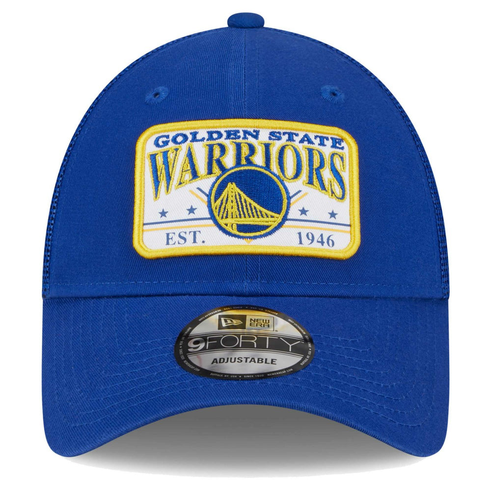 Golden State Warriors Plate Oversized Patch Trucker 9FORTY Adjustable Hat Royal - New Era outlet