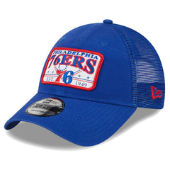 Philadelphia 76ers Plate Oversized Patch Trucker 9FORTY Adjustable Hat Royal - New Era