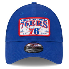 Philadelphia 76ers Plate Oversized Patch Trucker 9FORTY Adjustable Hat Royal - New Era
