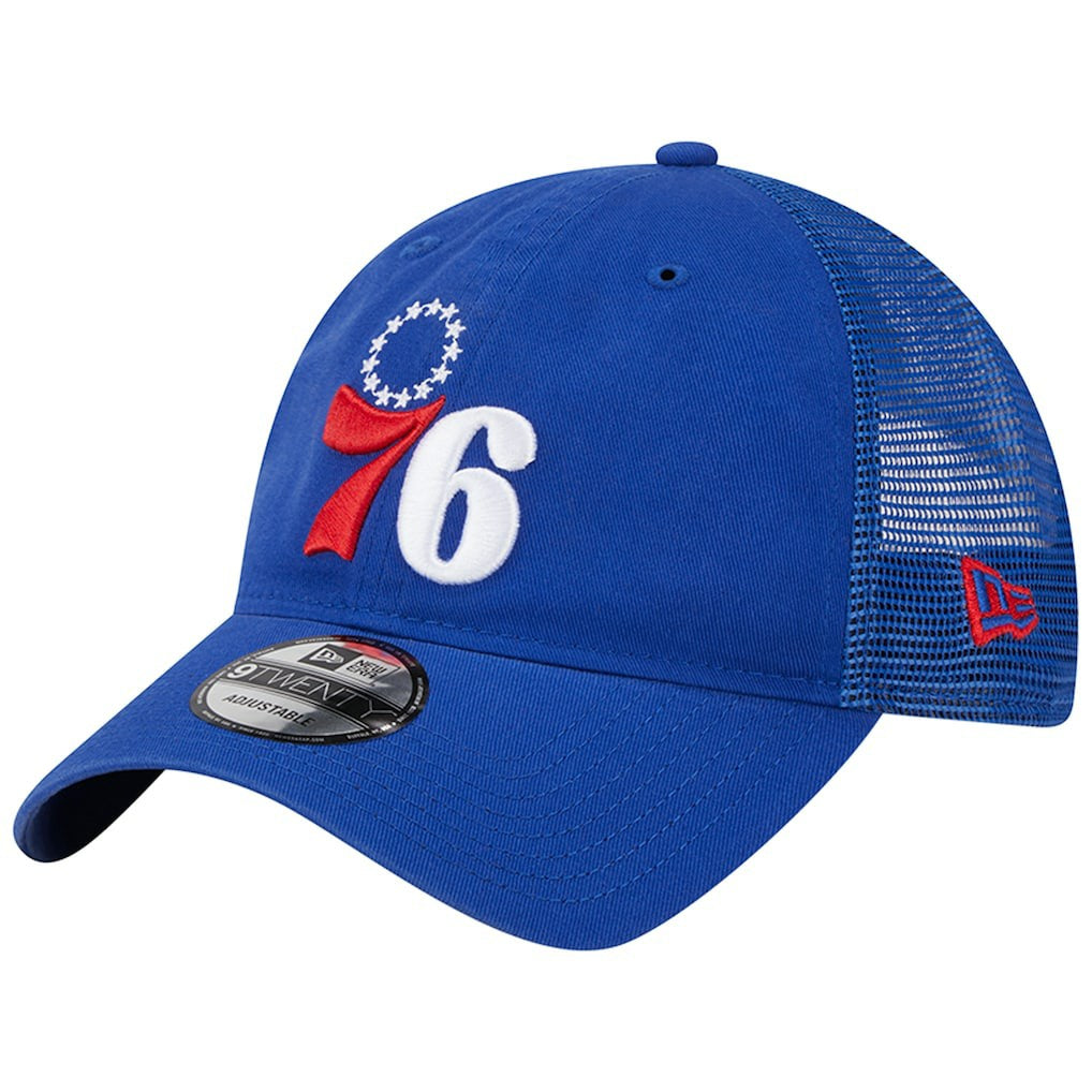 Philadelphia 76ers Distinct Side Patch Trucker 9TWENTY Adjustable Hat Royal - New Era