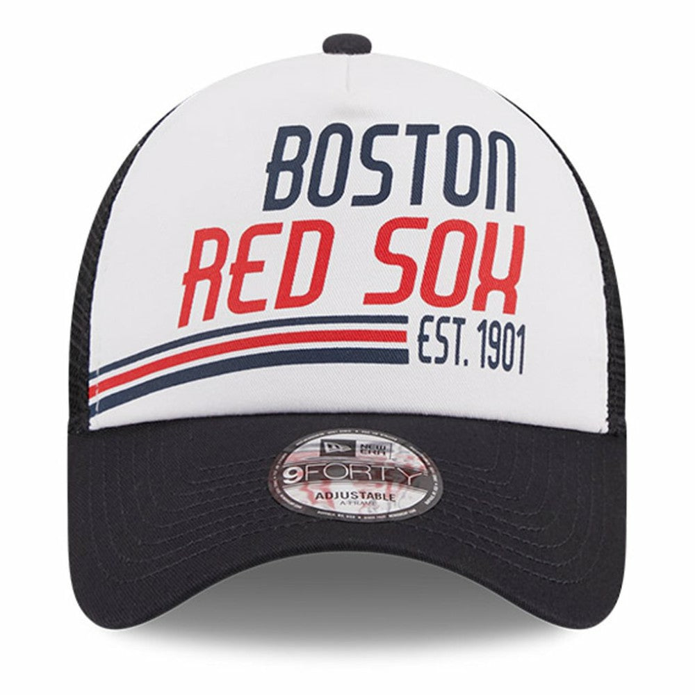 Boston Red Sox New Era Stacked A-Frame Trucker 9FORTY Adjustable Hat - White/Navy Hats